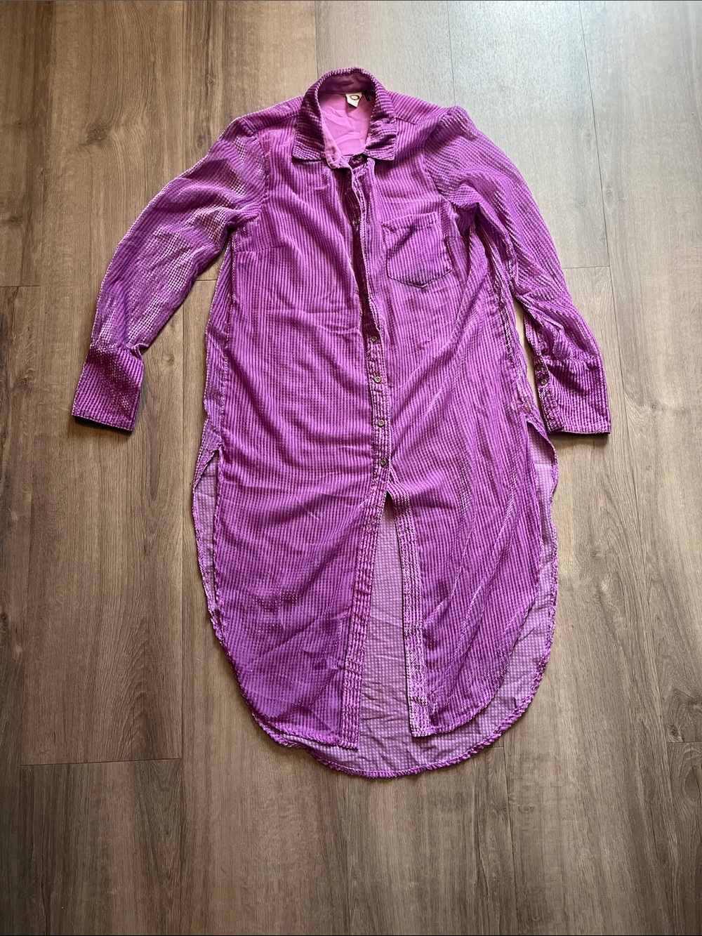 Long Sleeve Button-Front Purple Shirt Dress